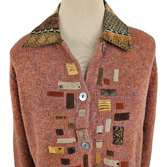 Susan Bristol Unique Orange Art To Wear Cardigan Button Closure Sz L - Picture 7 of 11